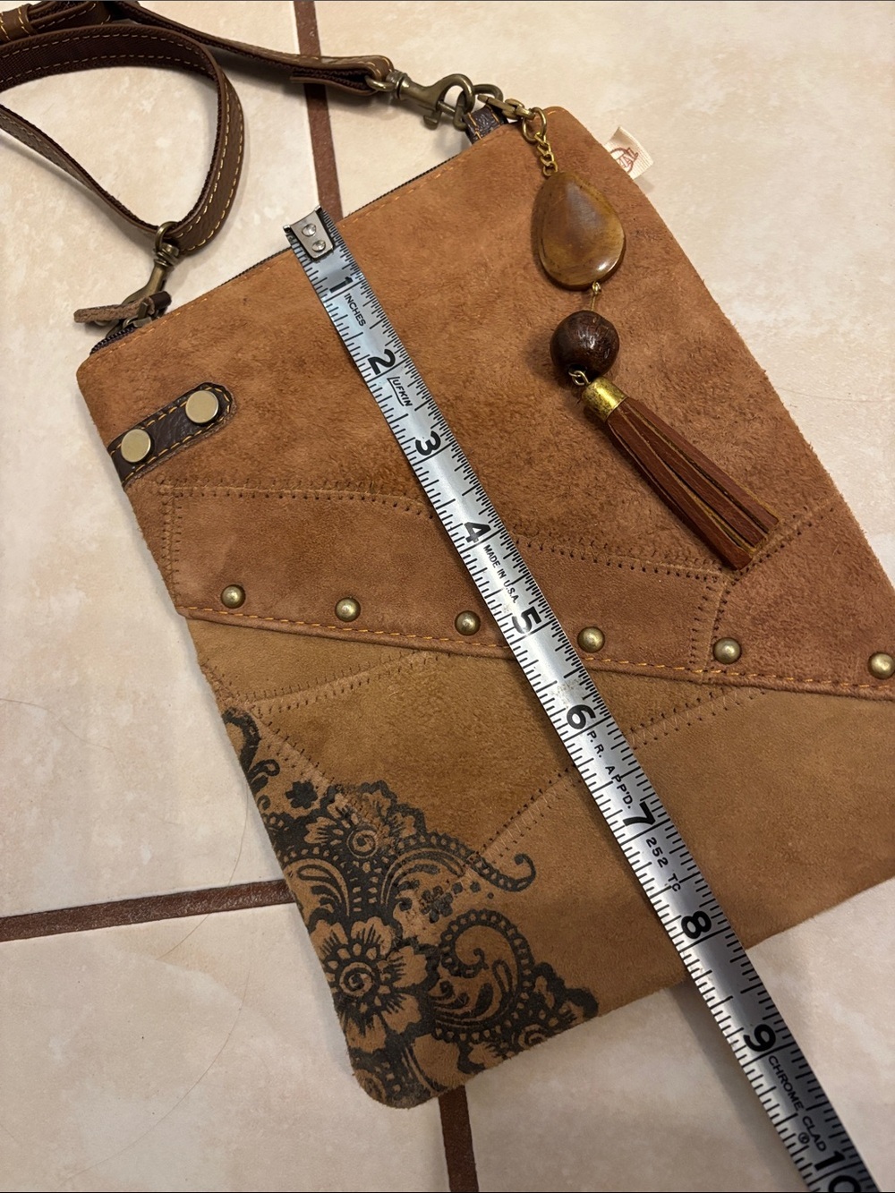Vaan & Co Suede Tassel Accent Crossbody Bag - Brown - Picture 11 of 12
